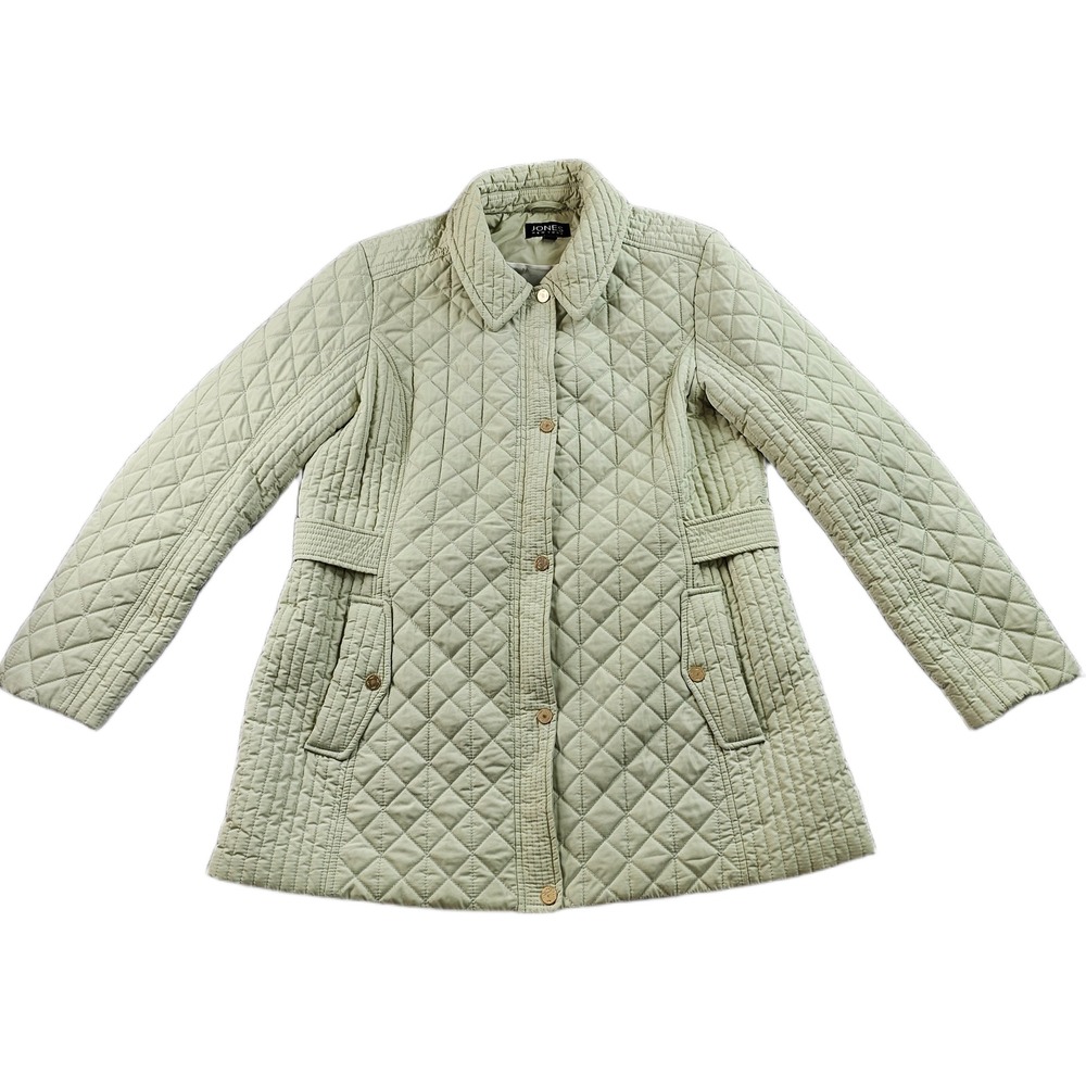 Jones New York Quilted Jacket Womens XL Green Lined Insulated Snap Inside Zip